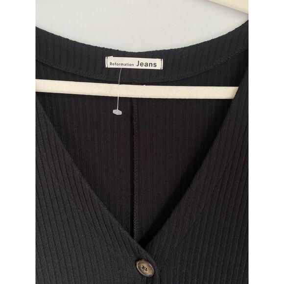 Reformation Jeans Black Camille Ribbed Knit M Tencel Modal Jumpsuit Romper Comfy - Picture 3 of 9